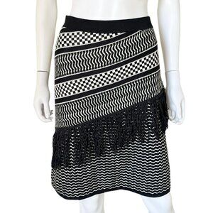 BCBGMaxAzria Black and White Pencil Fringe Skirt